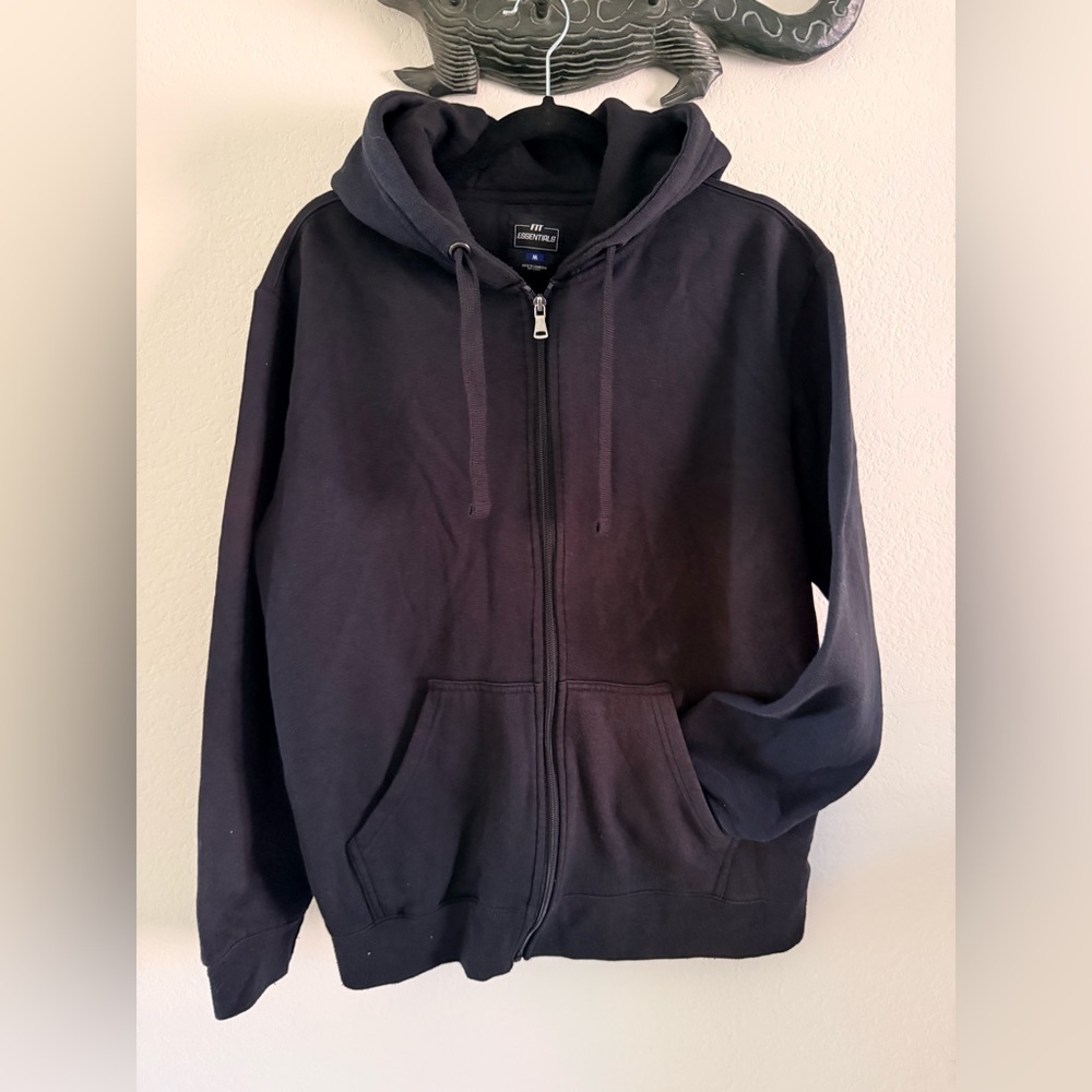 Essentials Men's Black Zip-Up Hoodie